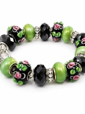 Vintage European Murano-Style Artisan Lampwork & 925 Sterling Silver Bracelet